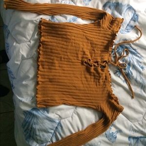 Creamy Orange yellow mixed crop top tied breast